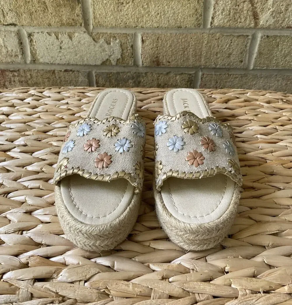 Jack Rogers Palmer Platform Wedge Espadrille Weave Sandal Slip On Metallic 5.5